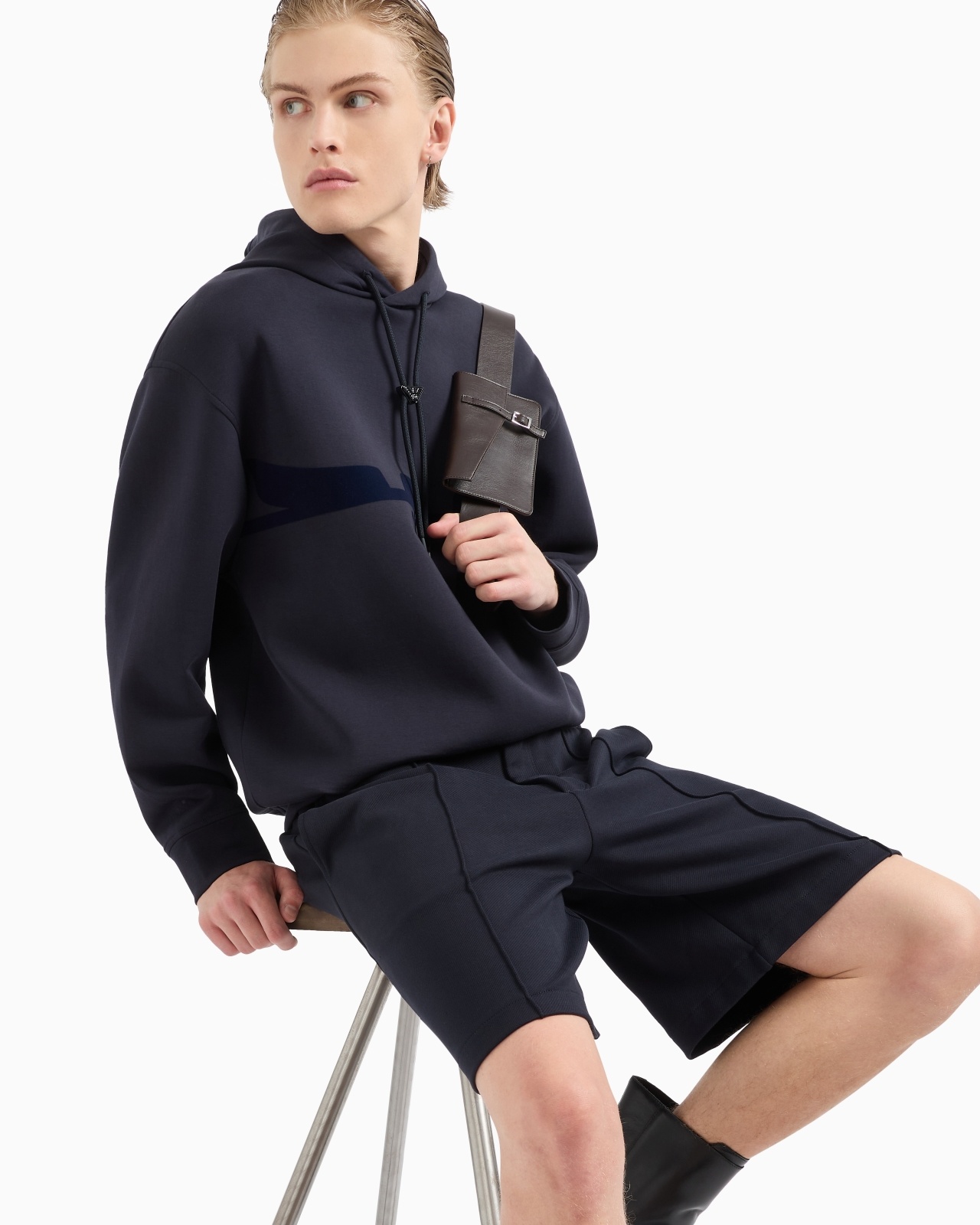 HOODED SWEATSHIRT IN DOUBLE JERSEY WITH CONTOURED EAGLE FLOCKED PRINT - 6