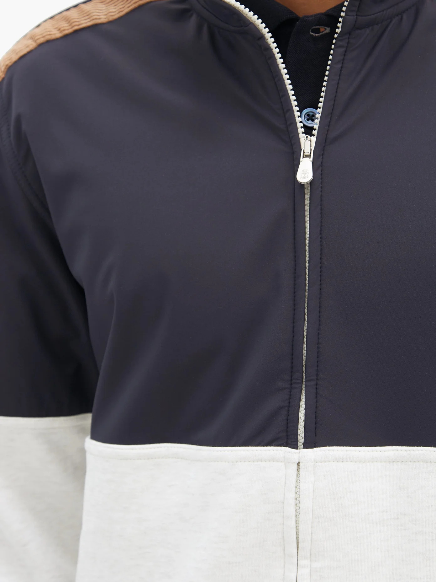 Panelled zip-up cotton-blend track jacket - 4