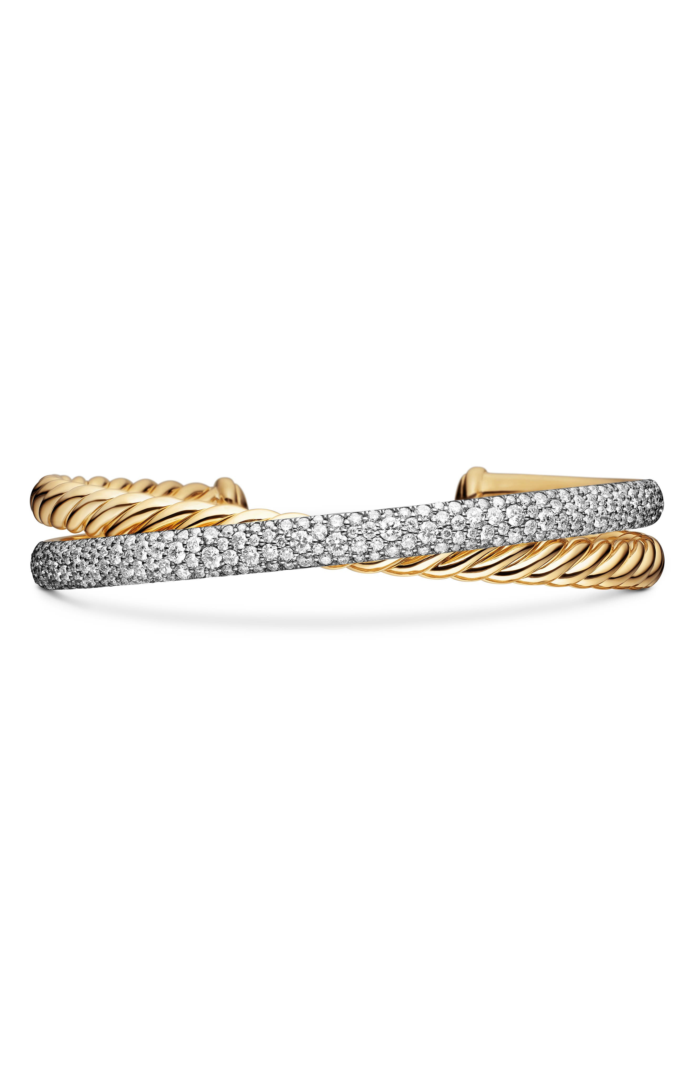 David Yurman Pavé Diamond Two-Row Crossover Cuff Bracelet in 18K Yellow Gold/Diamond at Nordstrom - 1