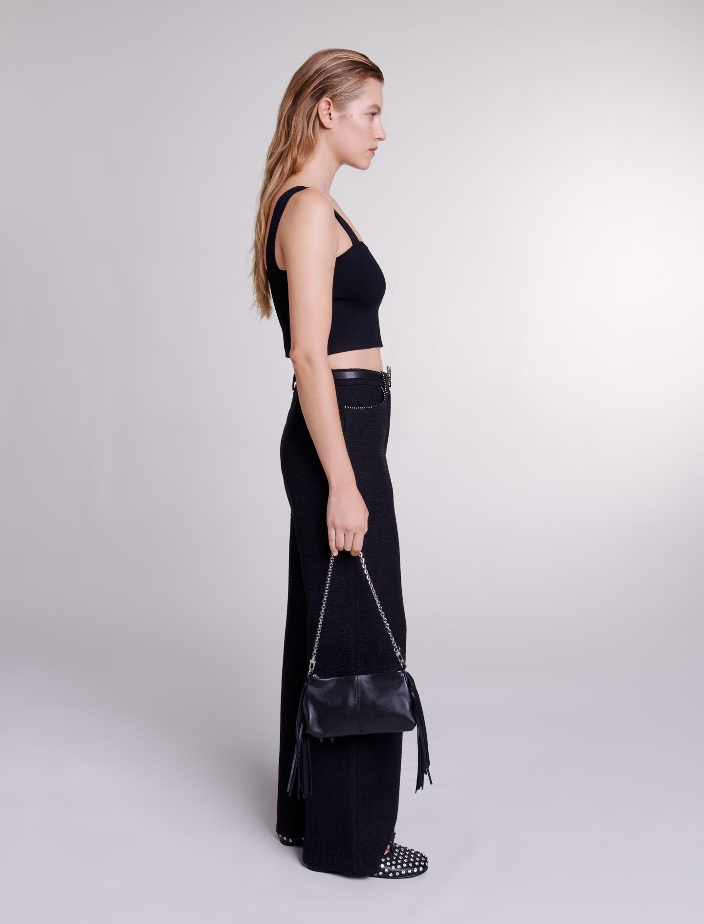 Wide-leg tweed trousers - 4