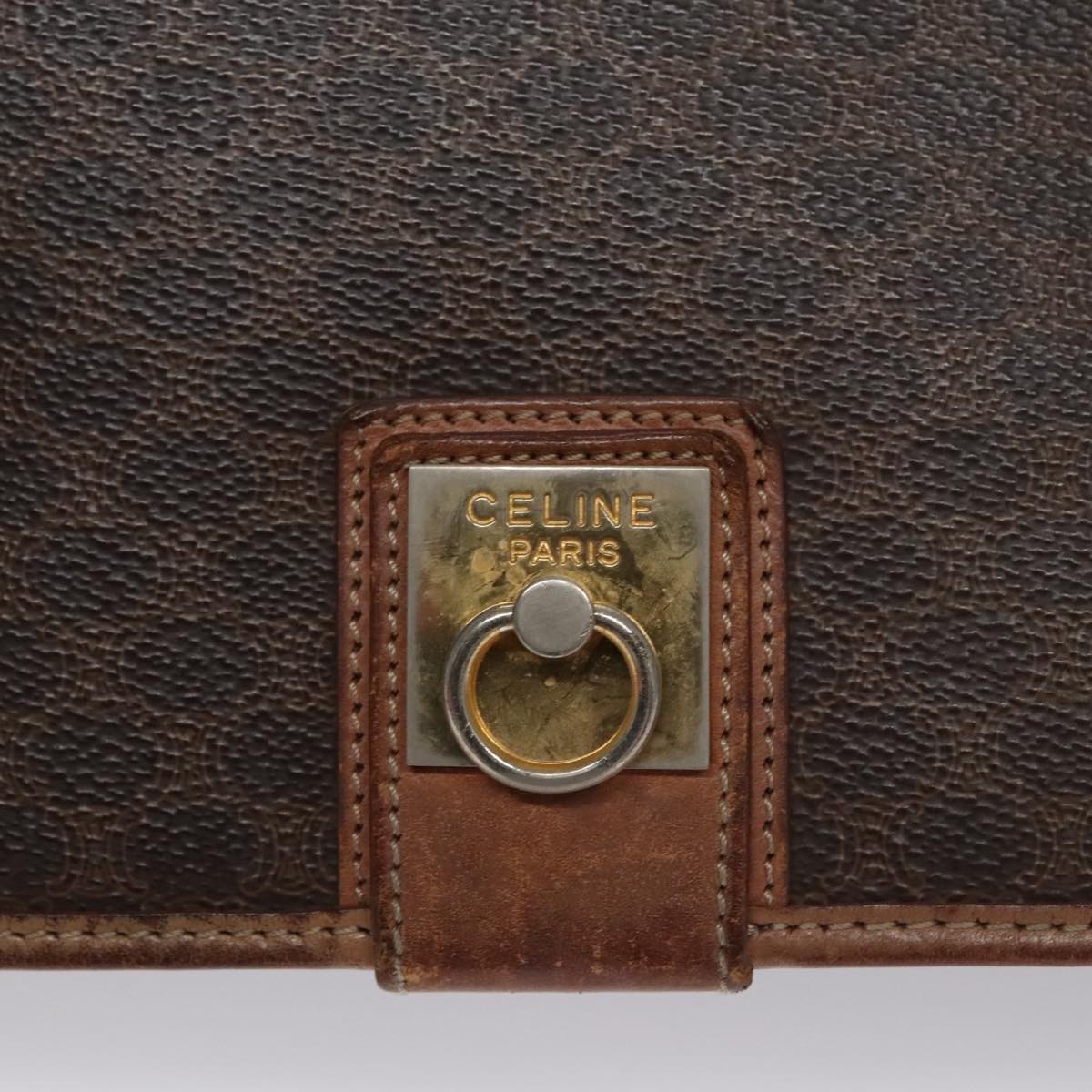 CELINE Macadam Canvas Shoulder Bag Pvc Leather Brown Gold - 14
