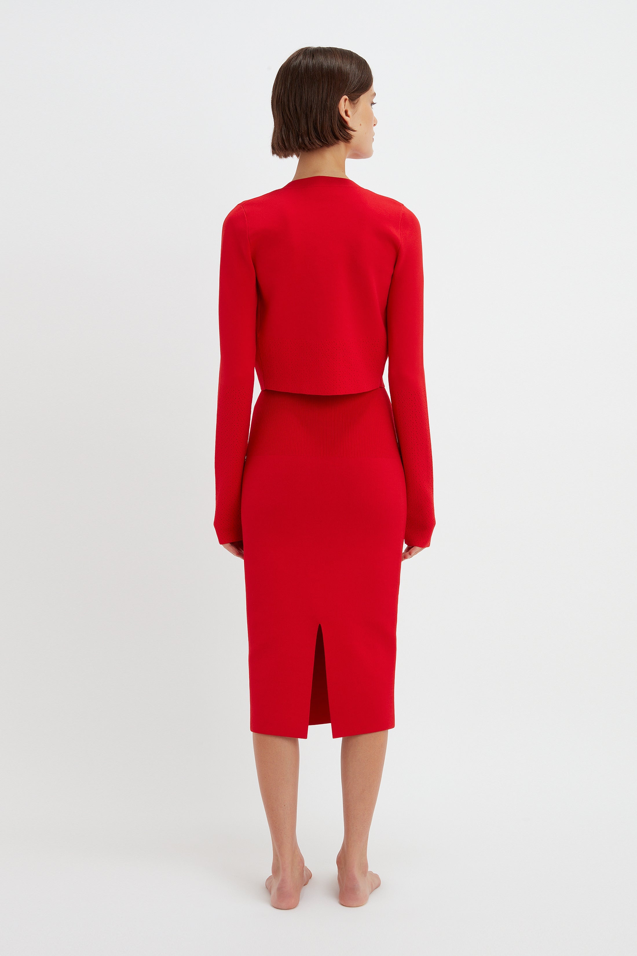 VB Body Cropped Fitted Cardigan in Red - 4