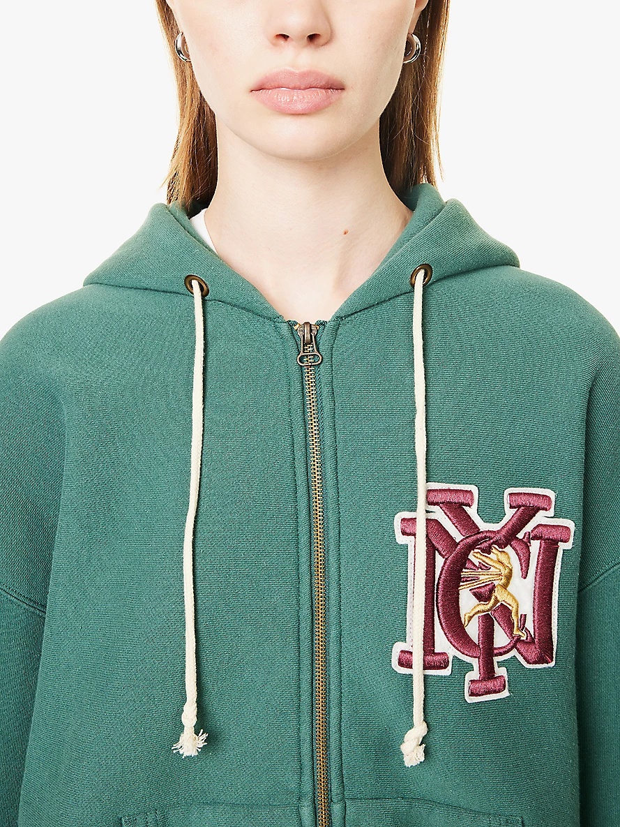 NYC-embroidered zipped cotton-blend jersey hoody - 5