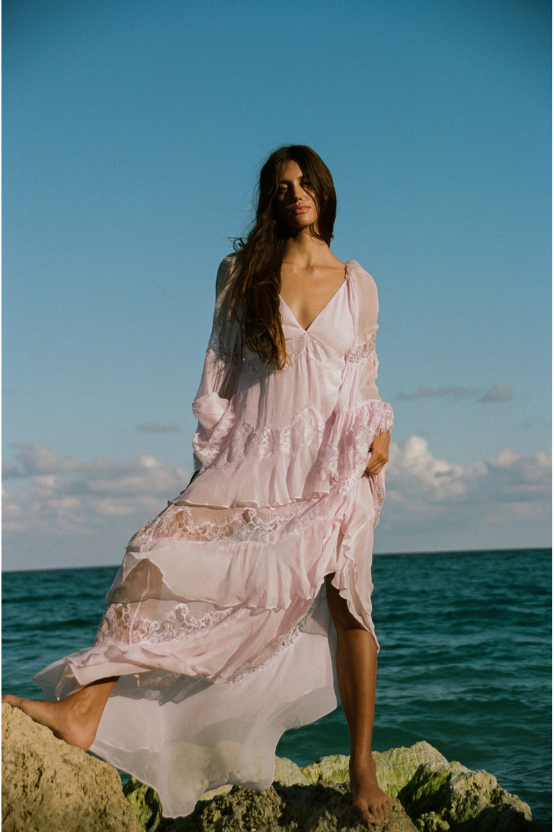 Devina Silk Chiffon Lace Maxi Dress 3