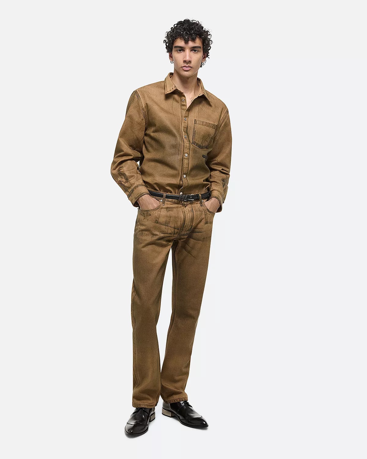Curved Waxed Oil Stain Shirt - 2