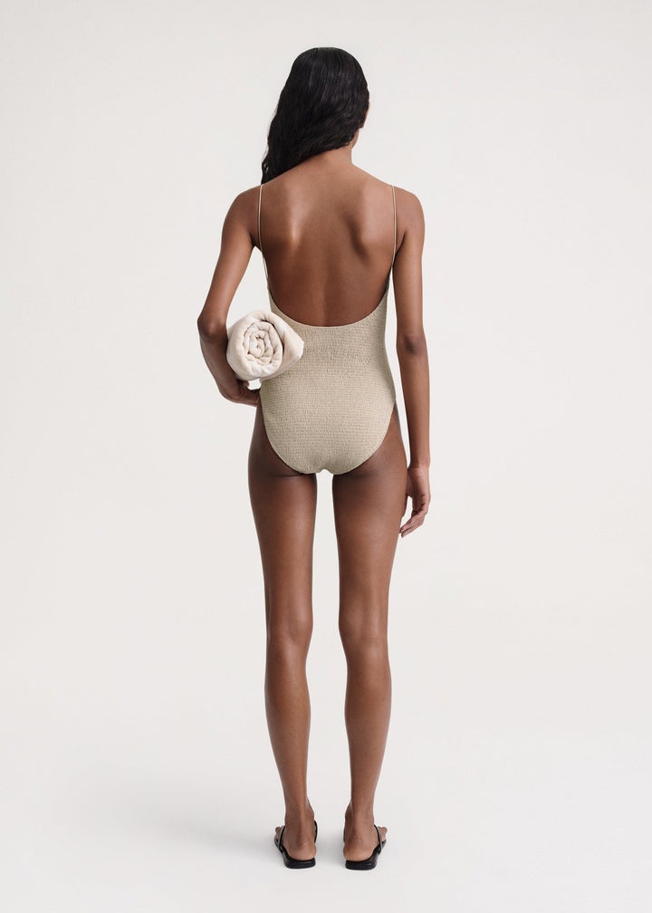 Smocked swimsuit overcast beige - 4