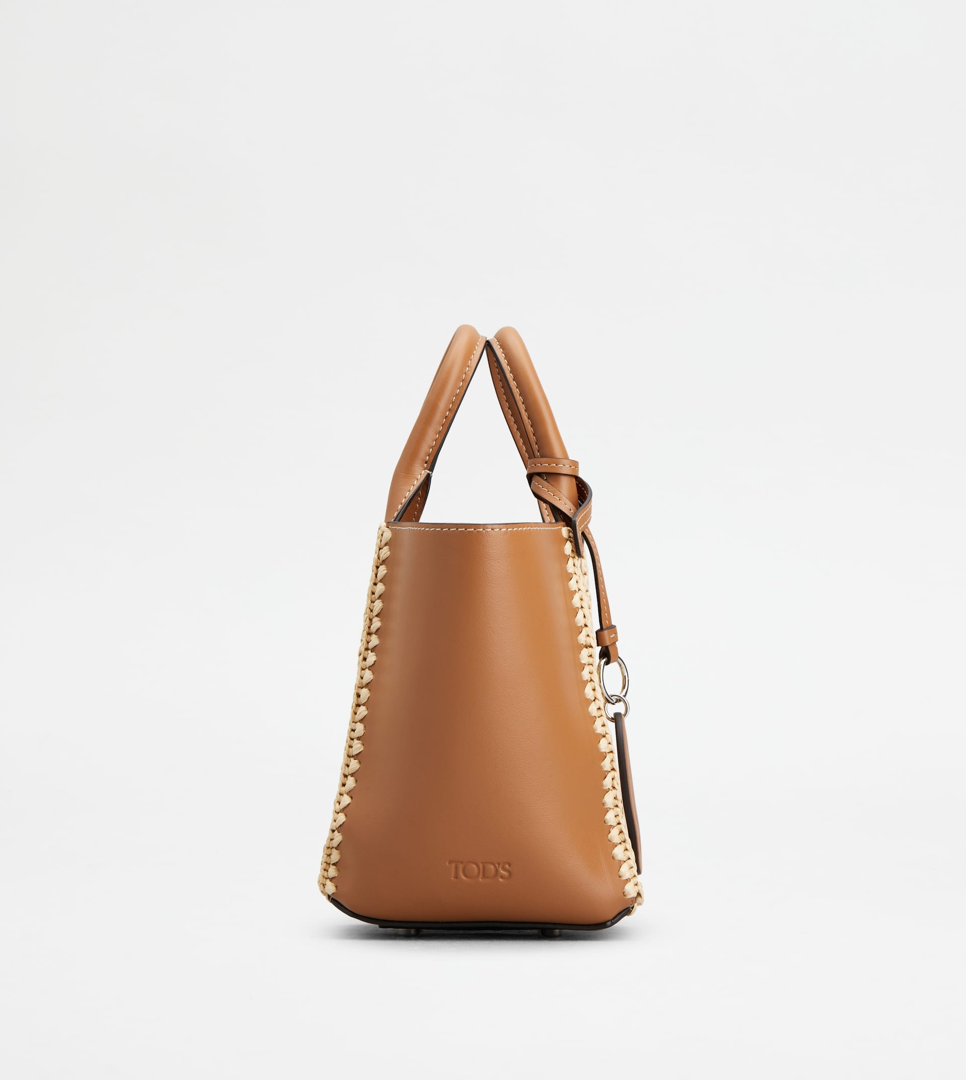 TOD'S DOUBLE UP SHOPPING BAG IN LEATHER AND RAFFIA MINI - BEIGE, BROWN - 2