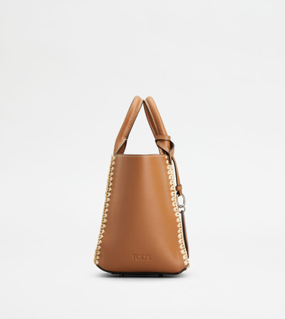 Tod's TOD'S DOUBLE UP SHOPPING BAG IN LEATHER AND RAFFIA MINI - BEIGE, BROWN outlook