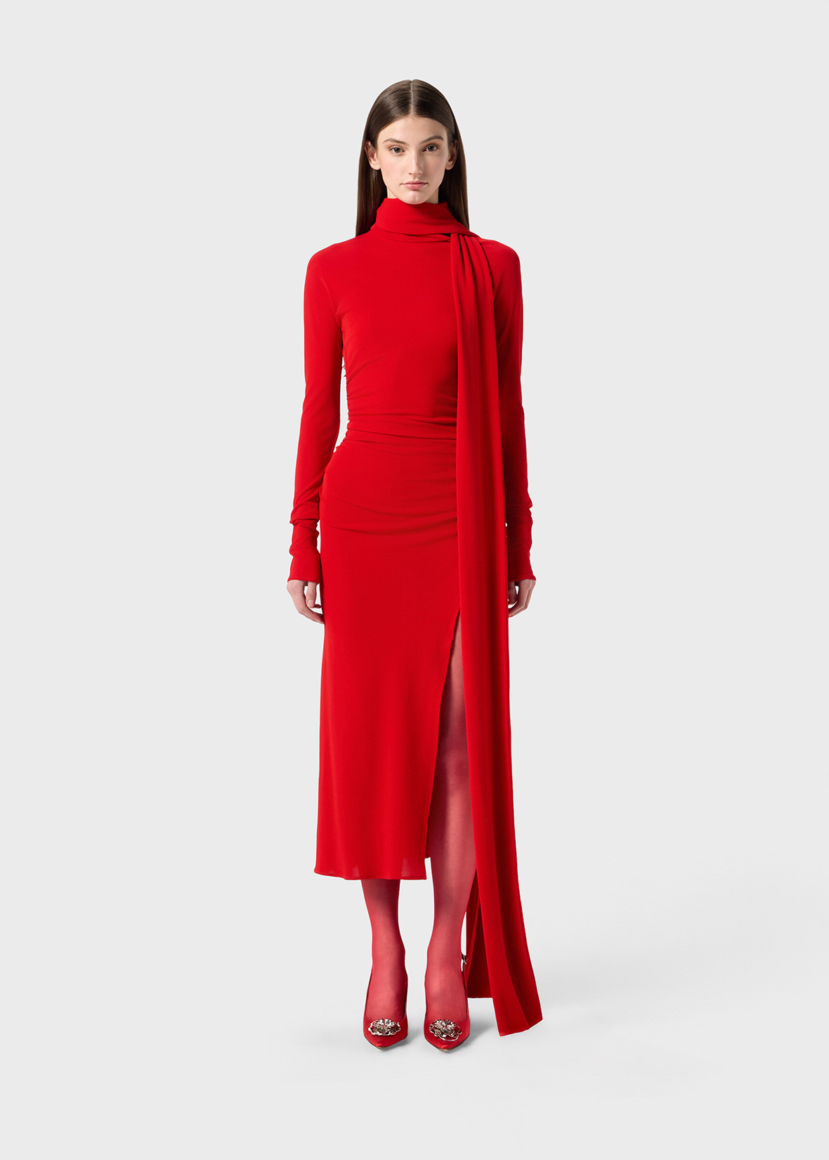 JERSEY MIDI DRESS WITH SCARF - 3