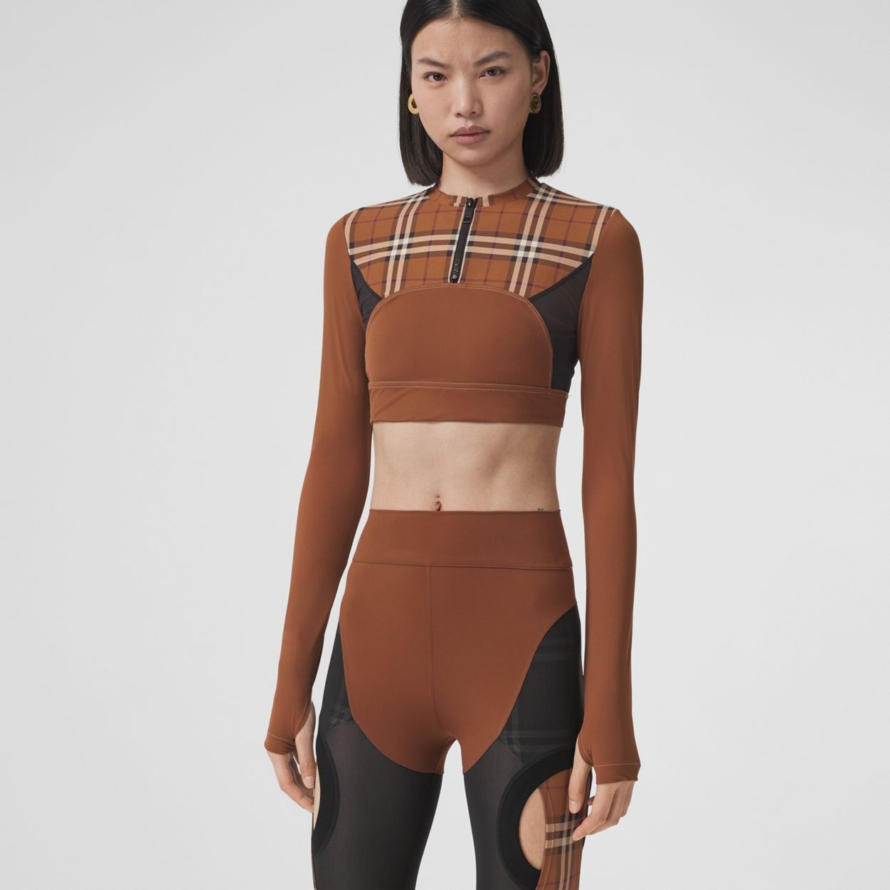 Check Panel Stretch Jersey Cropped Top - 2