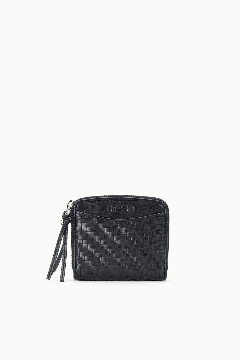 STAUD MAE HAND-WOVEN WALLET BLACK WOVEN 1