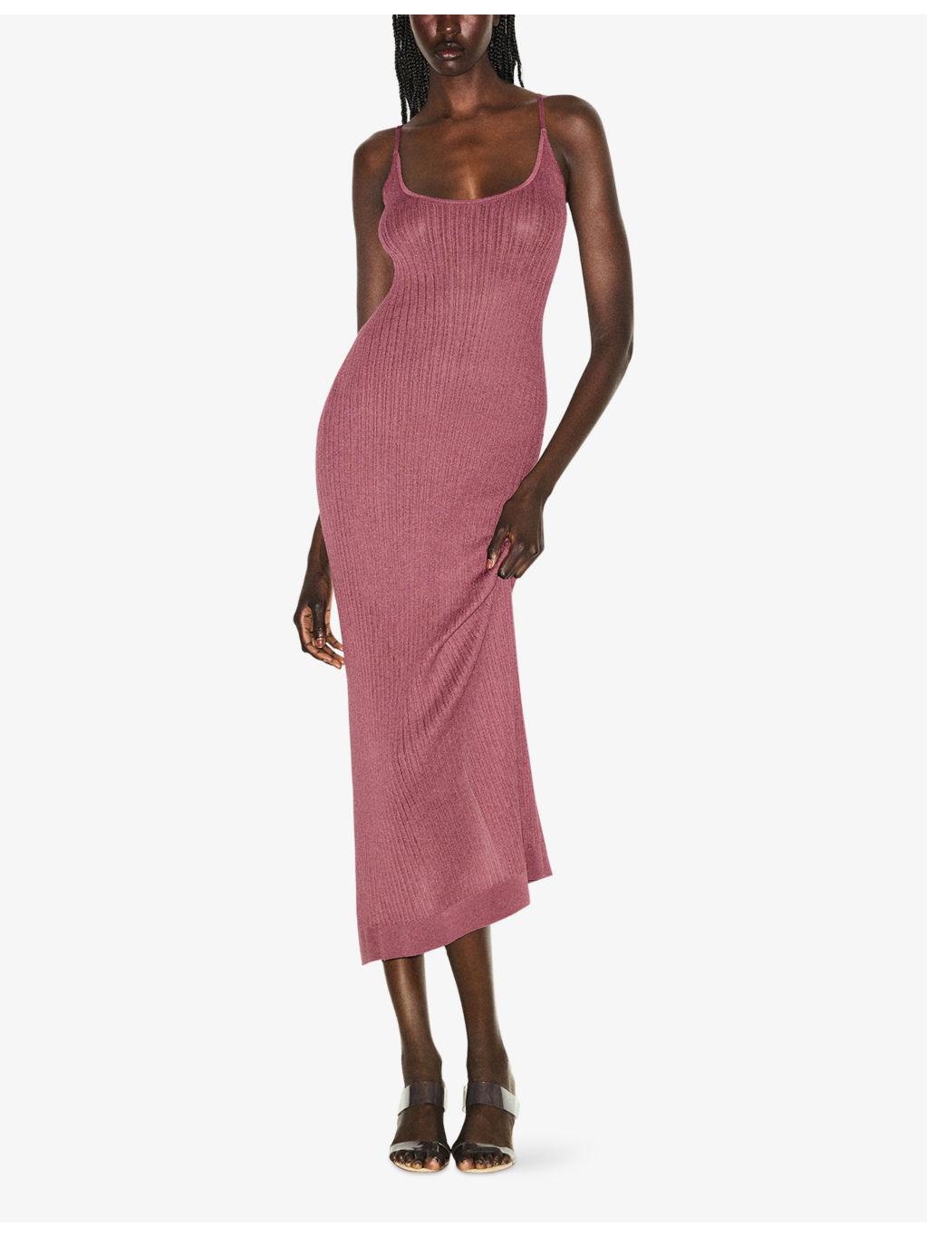 Camisole Semi Sheer-Knit Midi Dress - 2