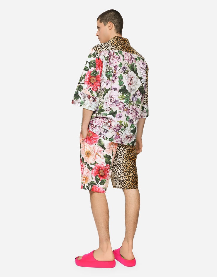 Cotton jogging shorts with flower and ocelot print - 2