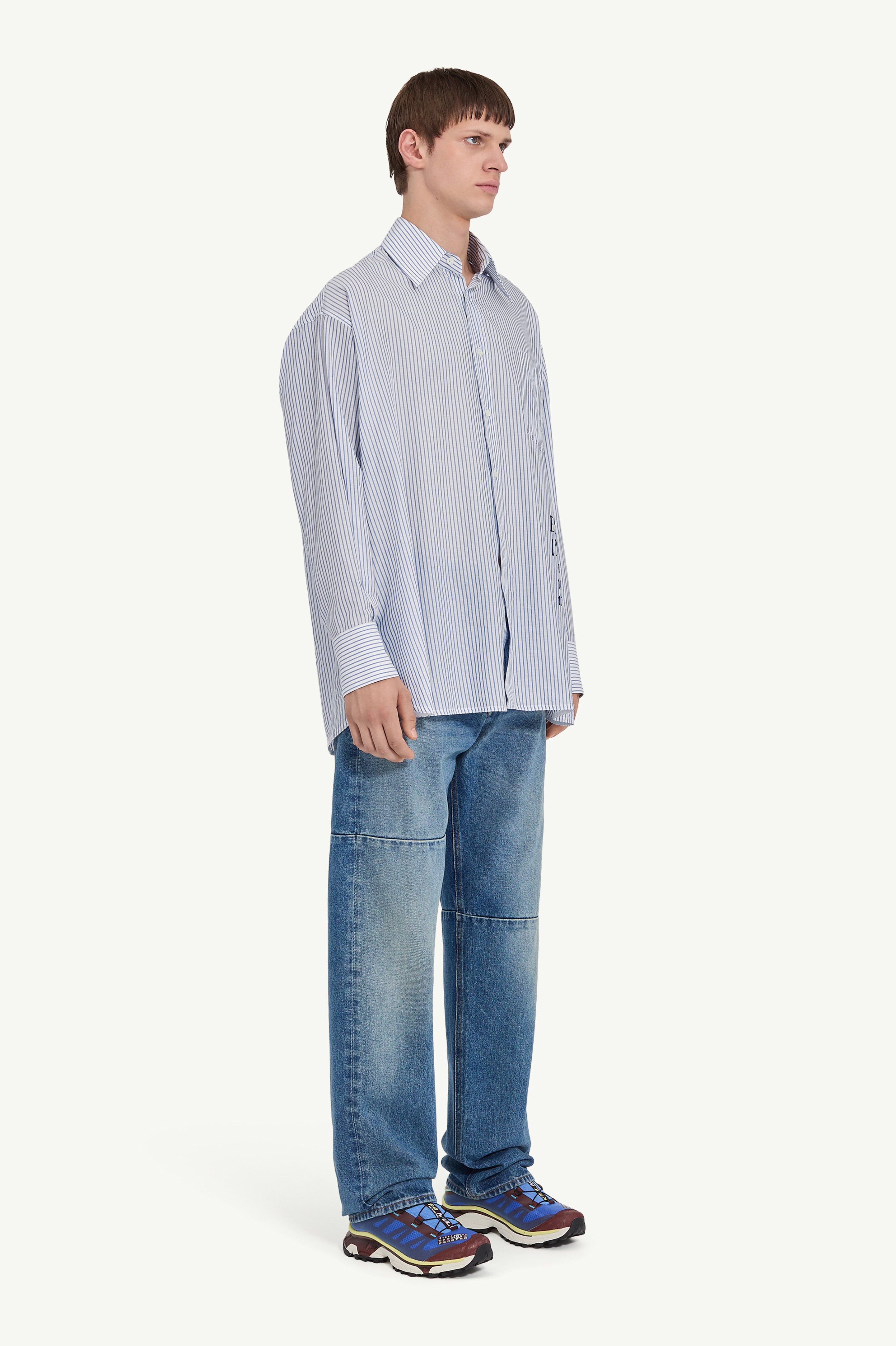 Asymmetric striped poplin shirt - 3