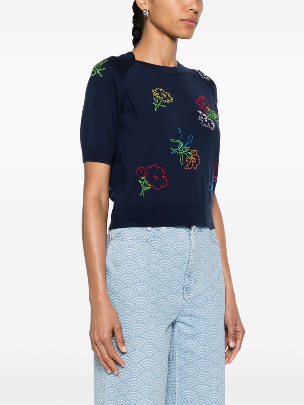 Drawn Flowers-embroidered jumper - 3