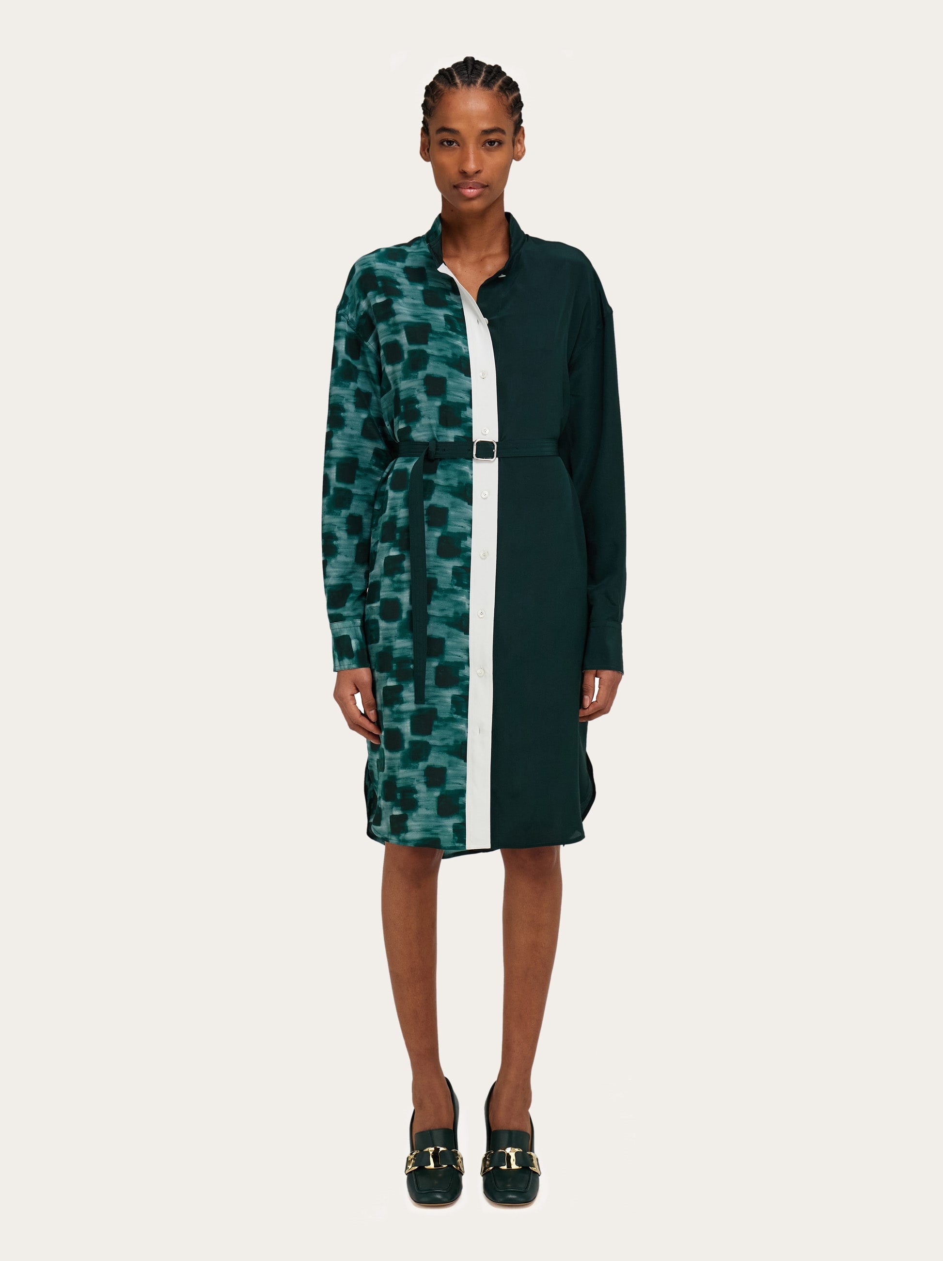 Shirt dress with contrasting prints - 8