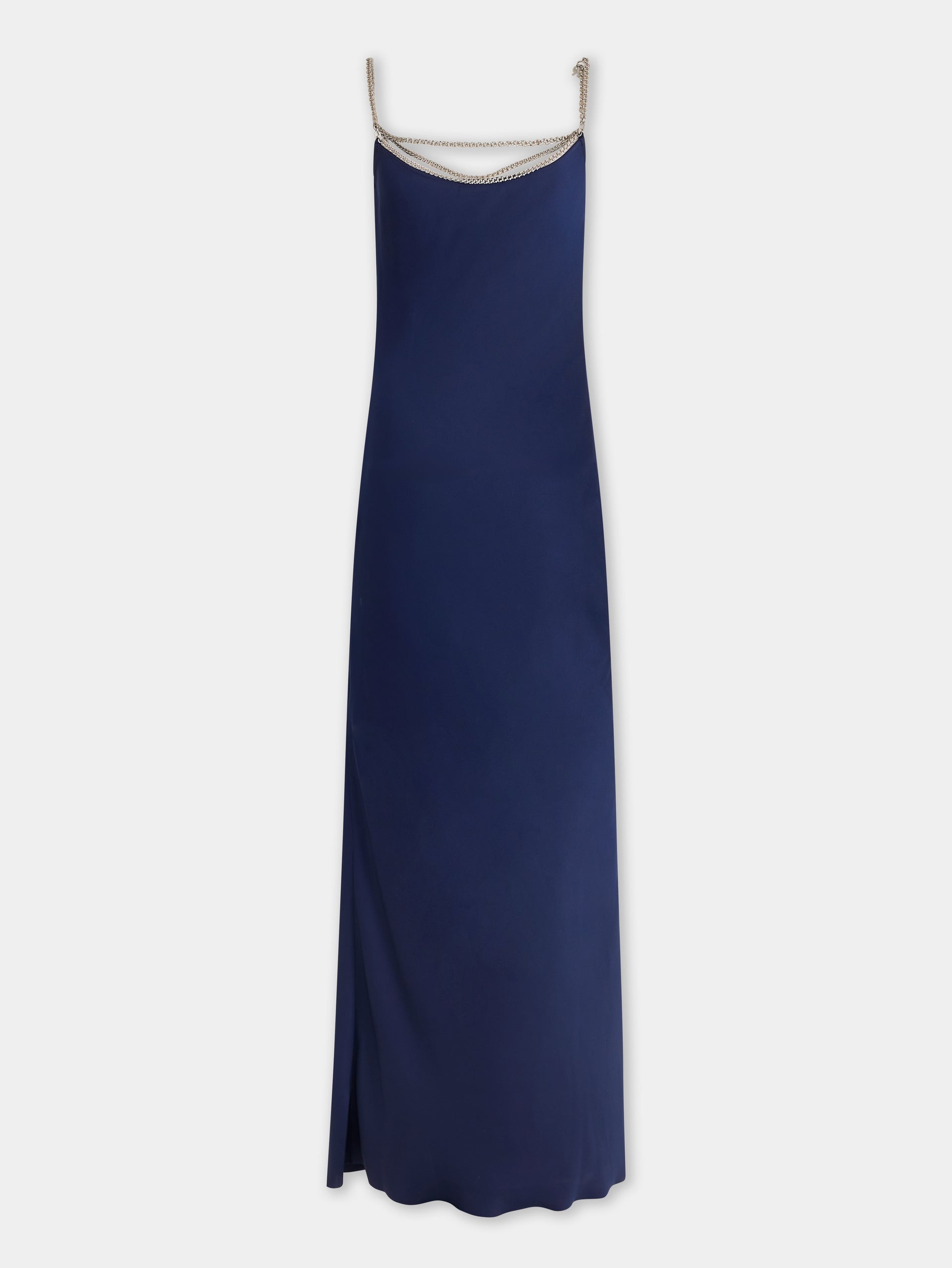 BLUE NAVY LONG SLEEVELESS DRESS IN SATIN - 2