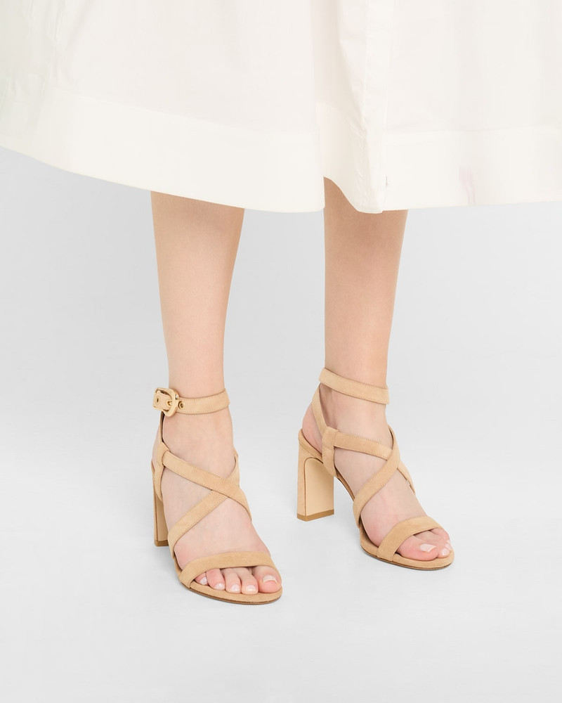 Stuart Weitzman Maven Suede Buckle Block-Heel Sandals outlook