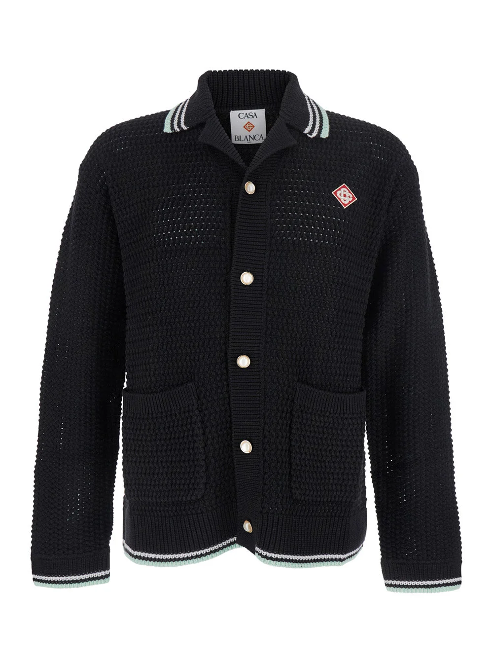 Casablanca Men Black Cardigan With Logo Patch On The Front In Cotton Man - 1