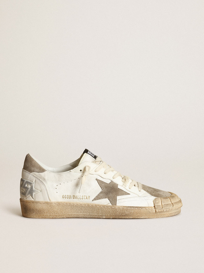Men's Ball Star LTD sneakers in white nappa leather with dove-gray suede star and heel tab - 1