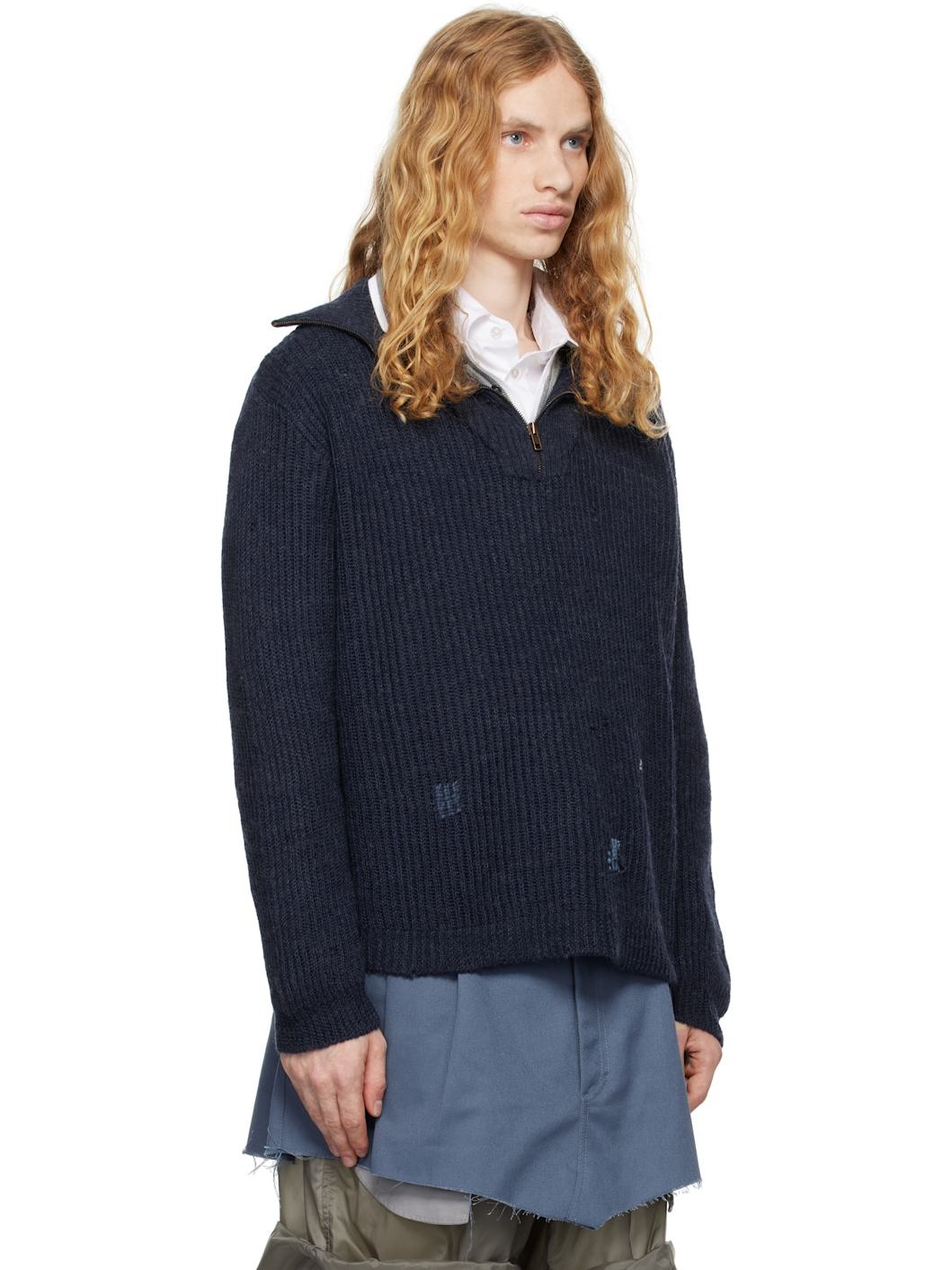 Navy Summer Shetland Knit Sweatshirt - 2