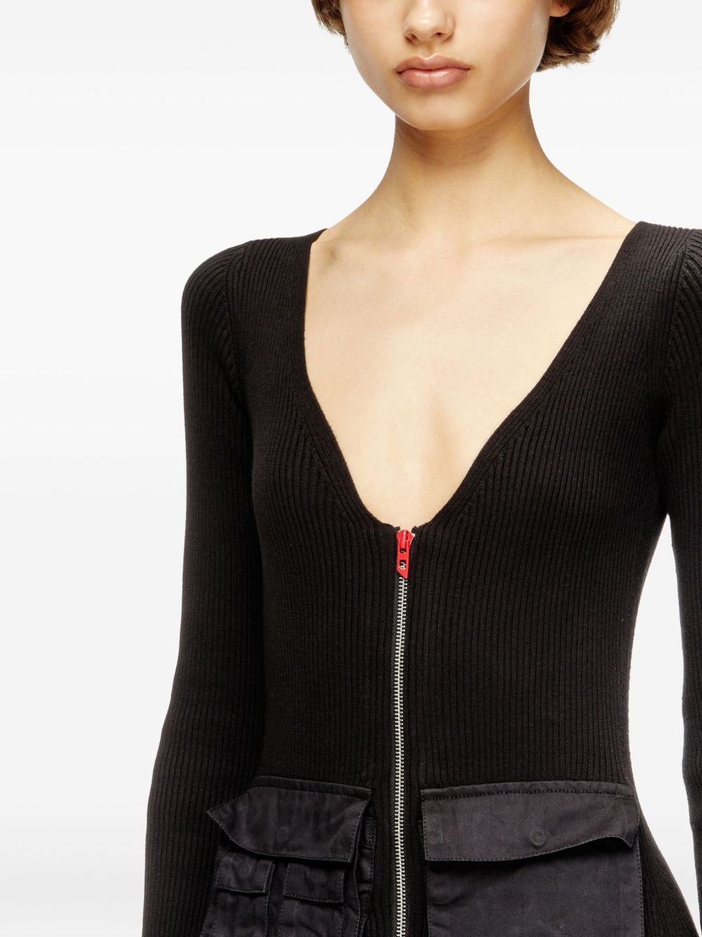ribbed zip-front pocketed day dress - 4