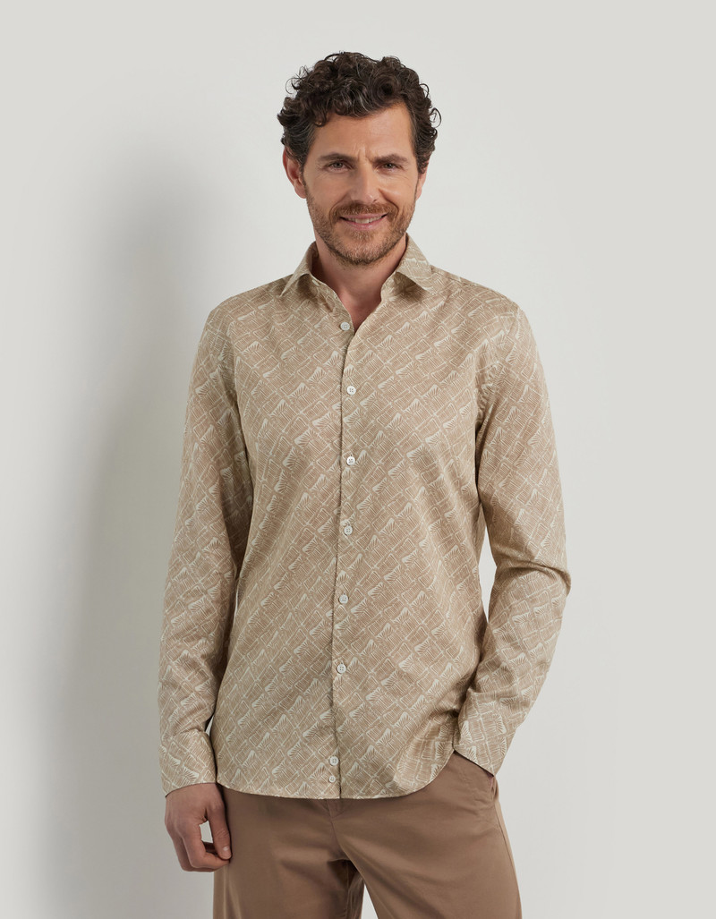 Canali CASUAL REGULAR FIT SHIRT IN PRINTED BEIGE AND WHITE COTTON WITH BOTANICAL PATTERN outlook