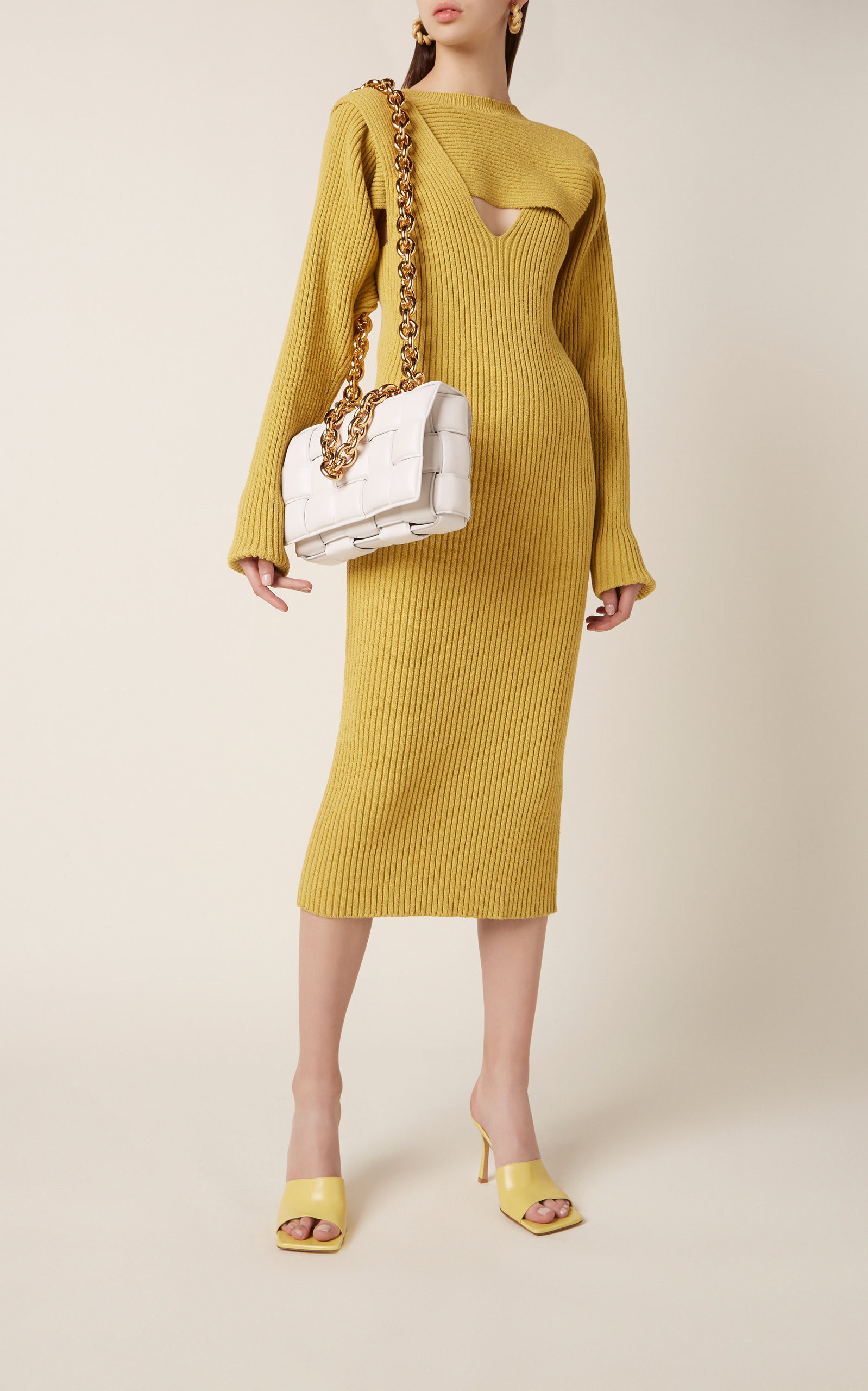 Ribbed Knit Cutout Midi Dress yellow - 2