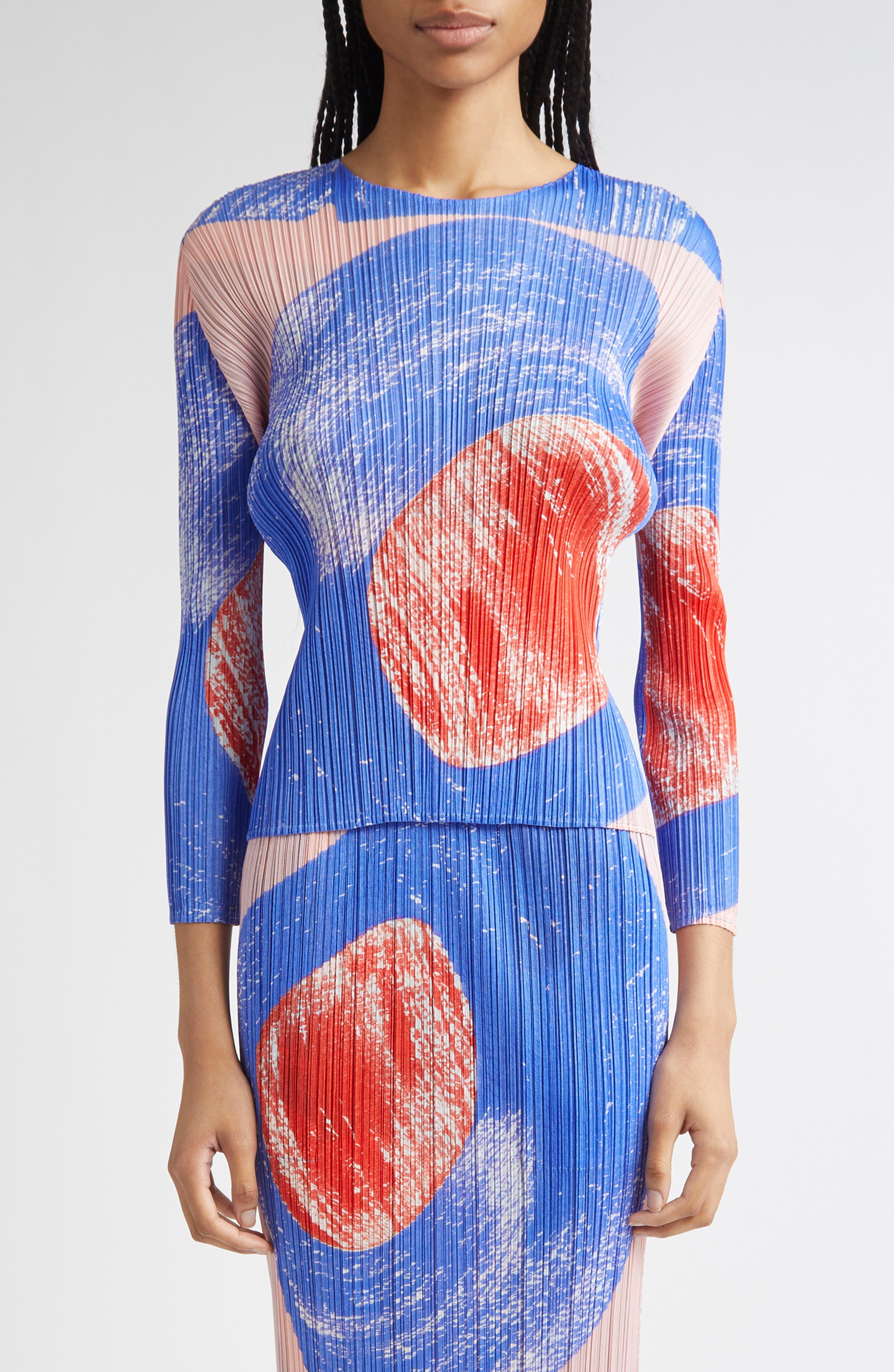 Pleats Please Issey Miyake Backlight Pleated Top in Blue/Red at Nordstrom - 1