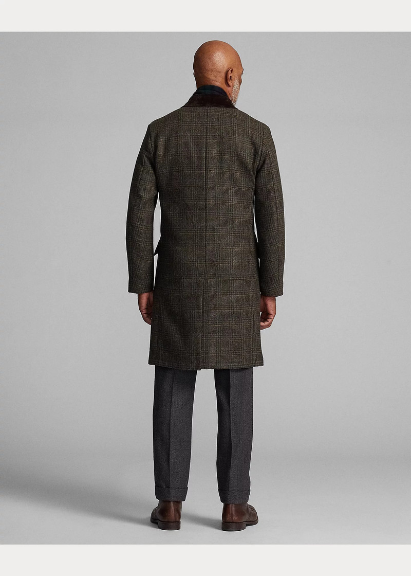 Velvet-Collar Plaid Shetland Wool Coat 4