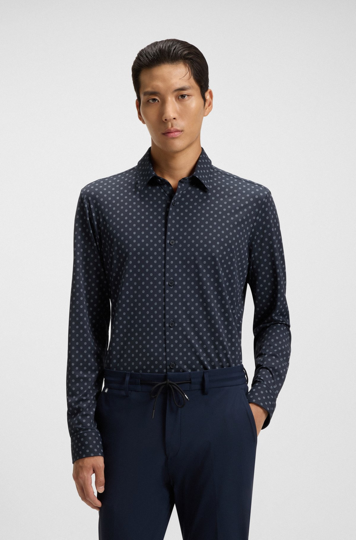 SLIM-FIT SHIRT IN PRINTED PERFORMANCE-STRETCH ITALIAN FABRIC - 2