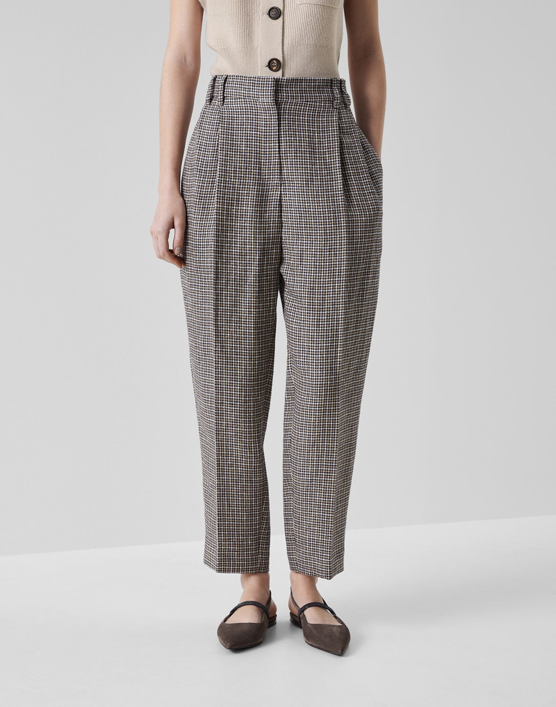 Sparkling linen houndstooth slouchy trousers with monili 1