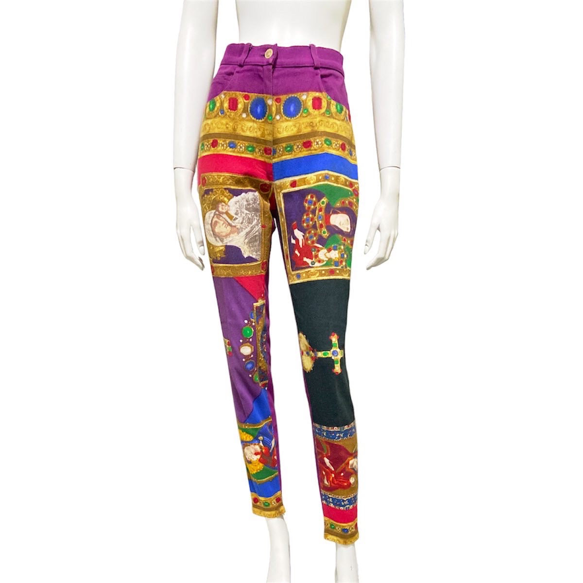Versace fw91 le madonna cross gothic trompe l'oeil jeans - 5