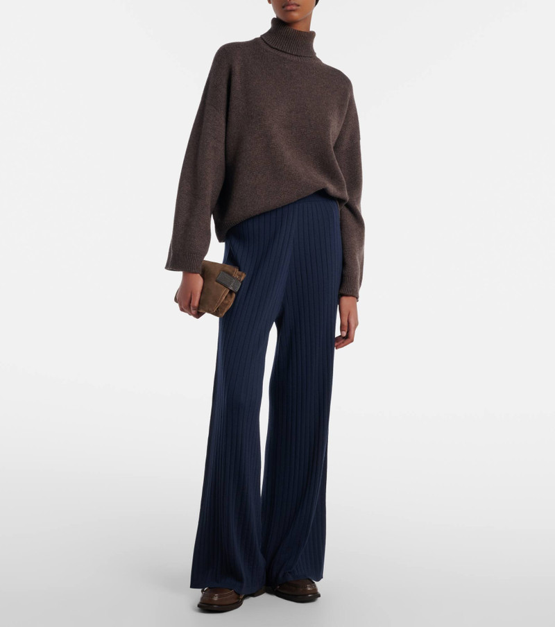 Brunello Cucinelli Ribbed-knit wool and cashmere wide-leg pants outlook