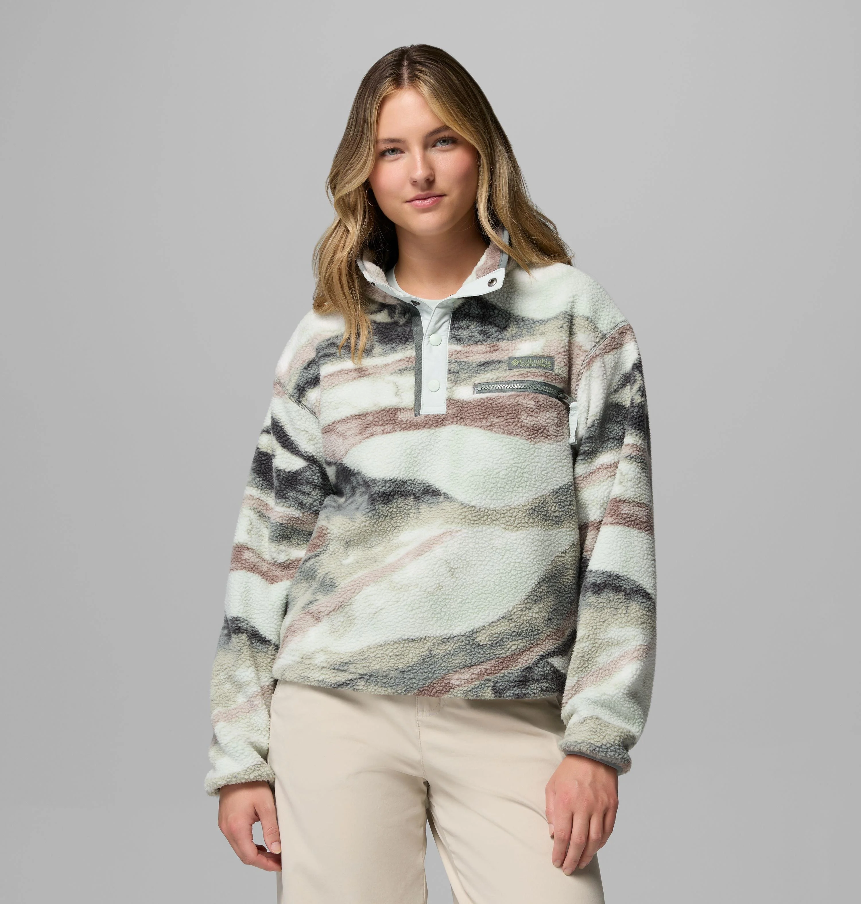 Women's Helvetia II Printed Cropped Half Snap Fleece Pullover - 1