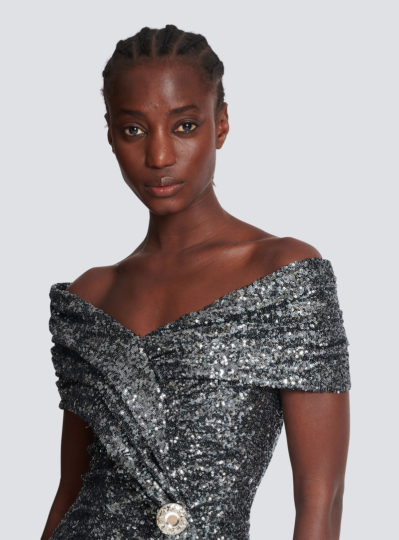 Long draped sequin dress 6