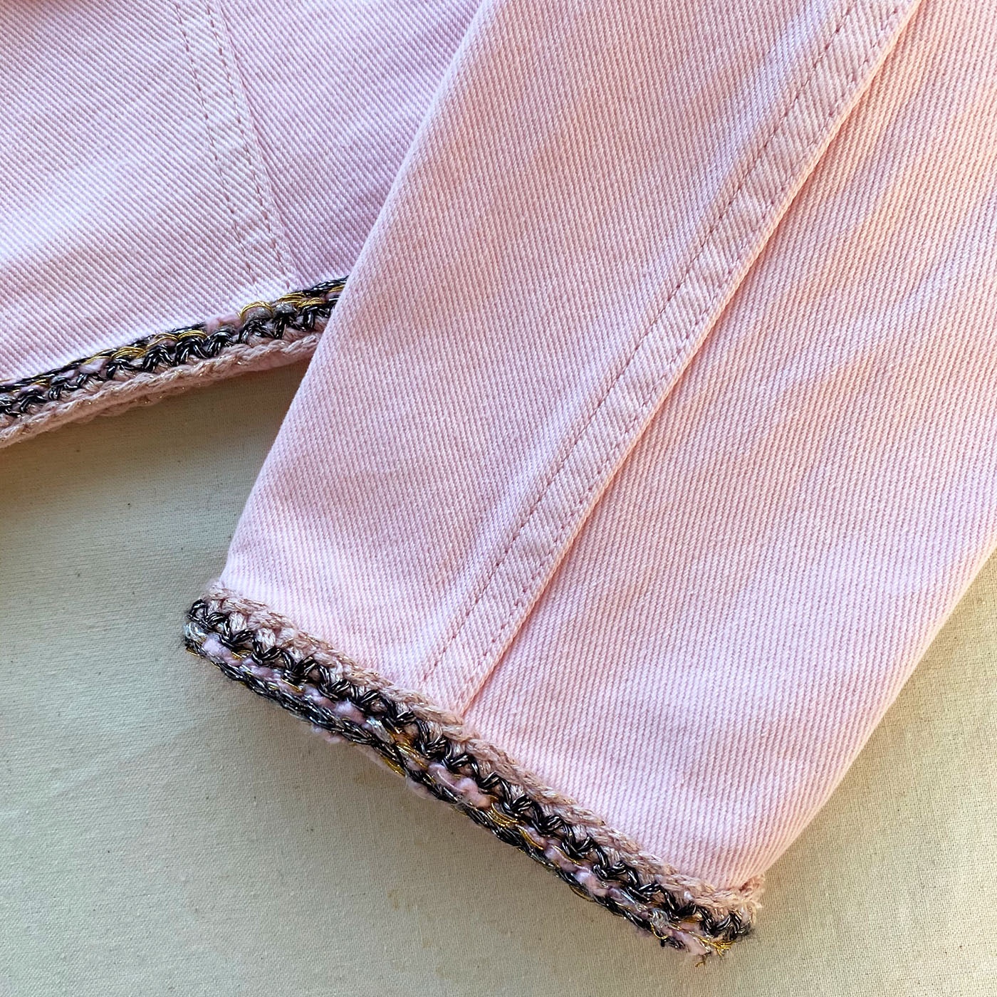Light Pink Denim Cropped Jacket - 7
