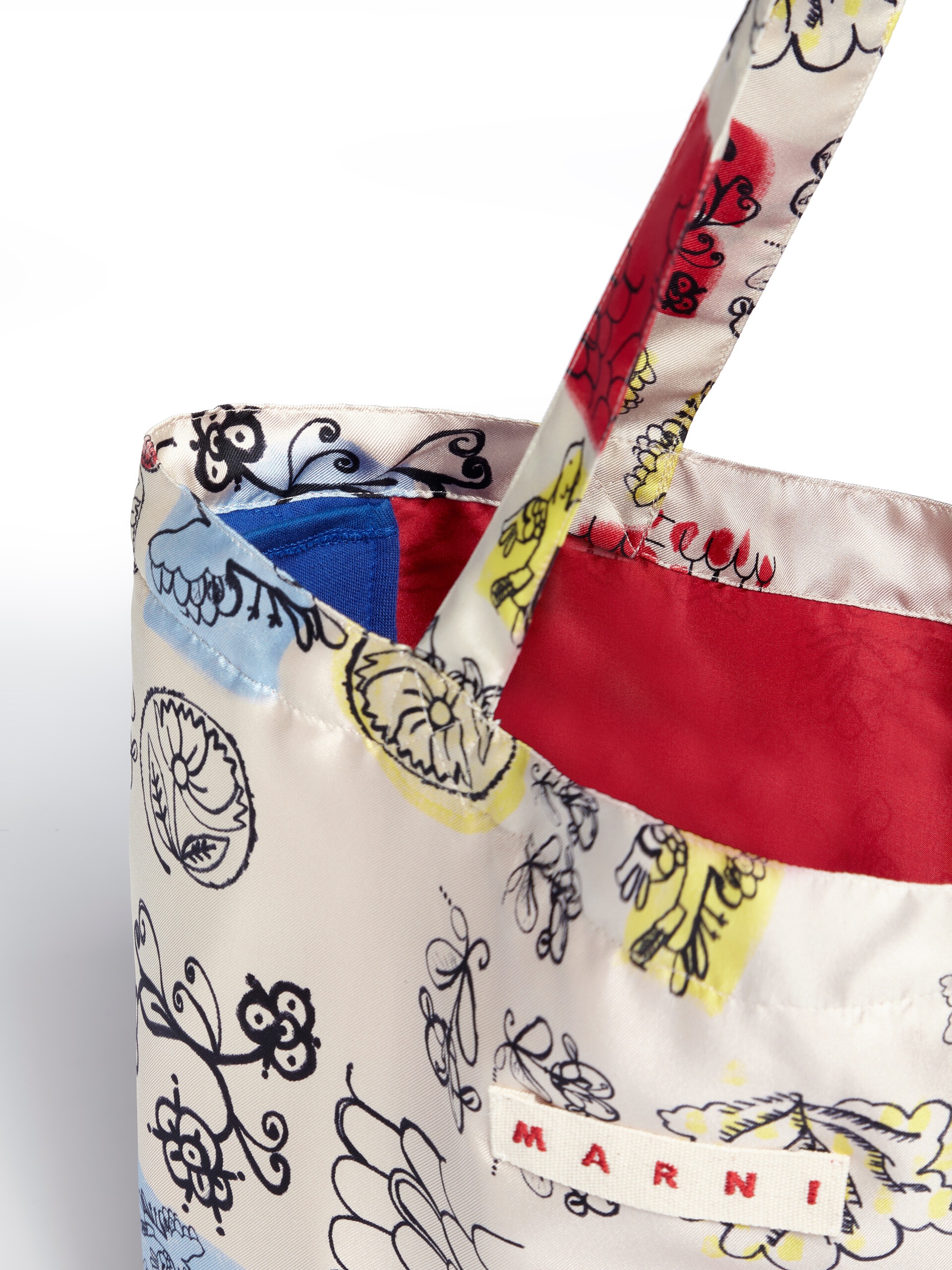 IVORY WHITE SILK TOTE BAG WITH ARCHIVAL GRAPHIC PRINT - 4