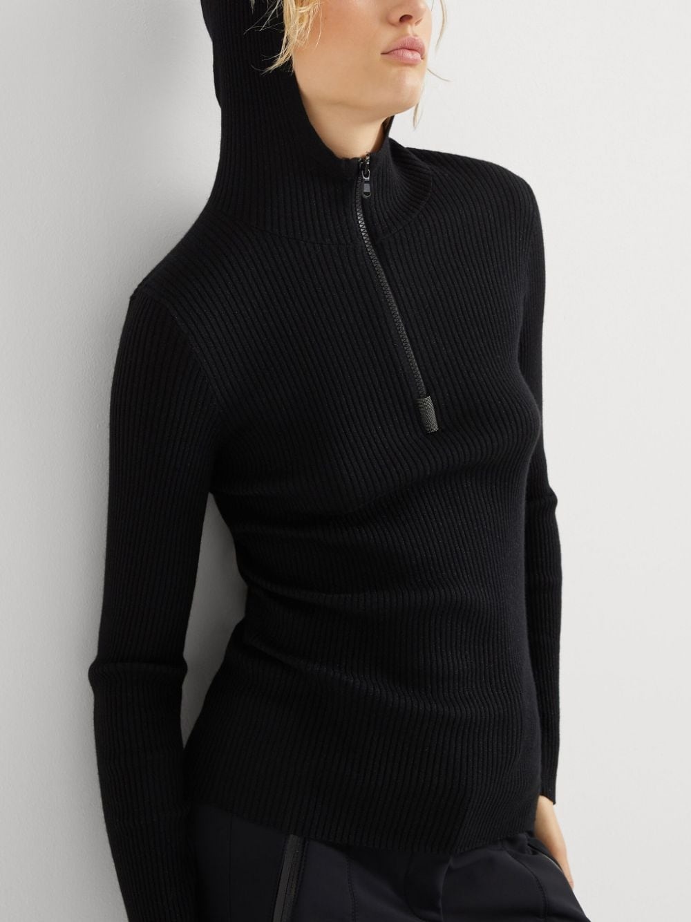 hooded ribbed knit sweater - 6