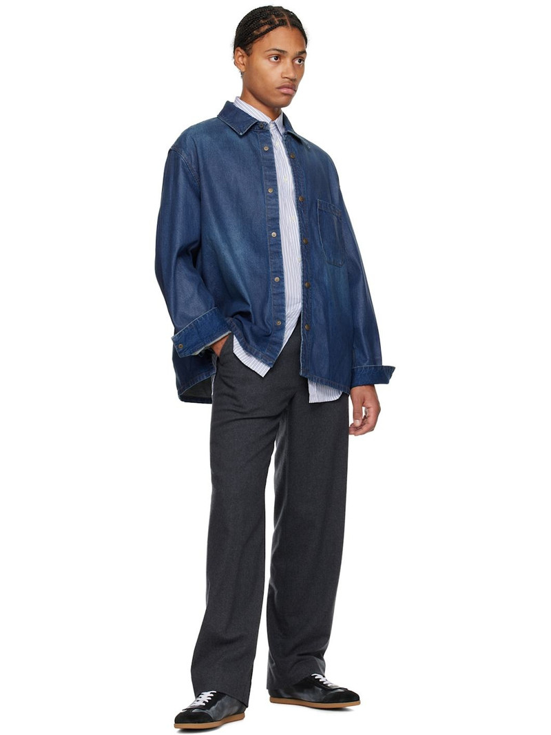 SOLID HOMME Blue Coated Denim Shirt outlook