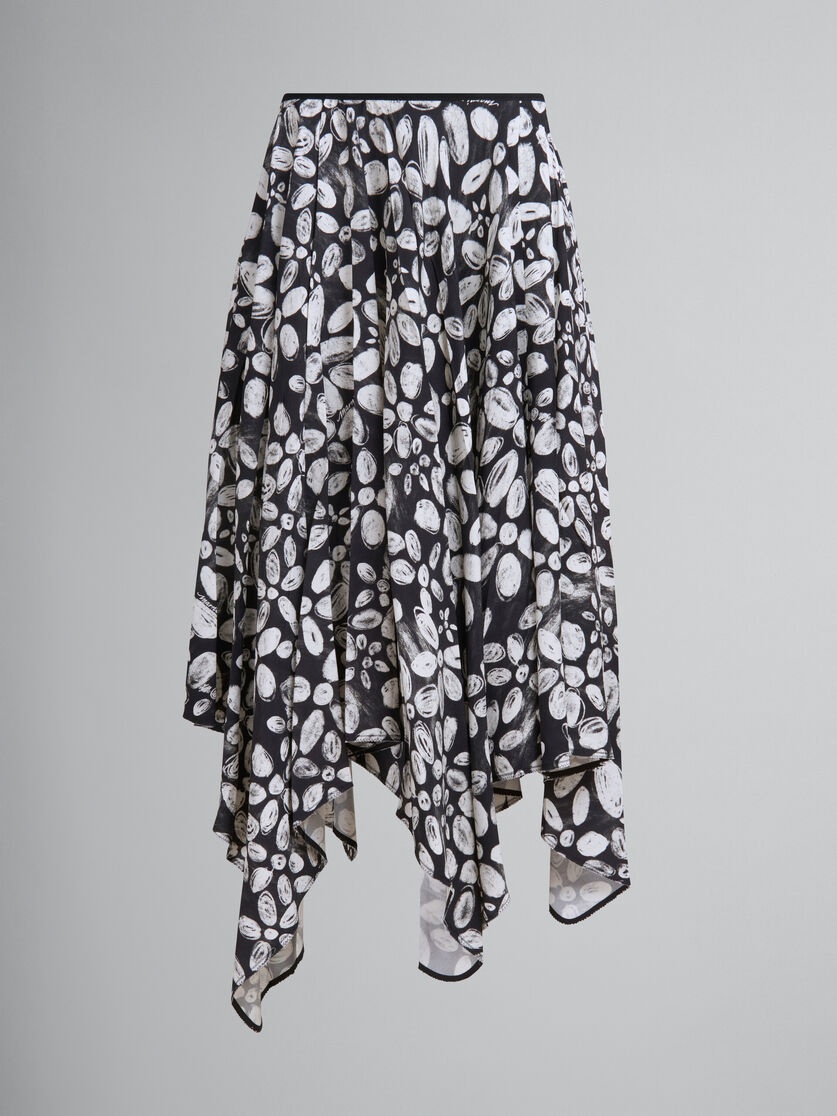 BLACK SATIN-BACK CRÊPE MIDI SKIRT WITH BLOOMING PRINT - 1