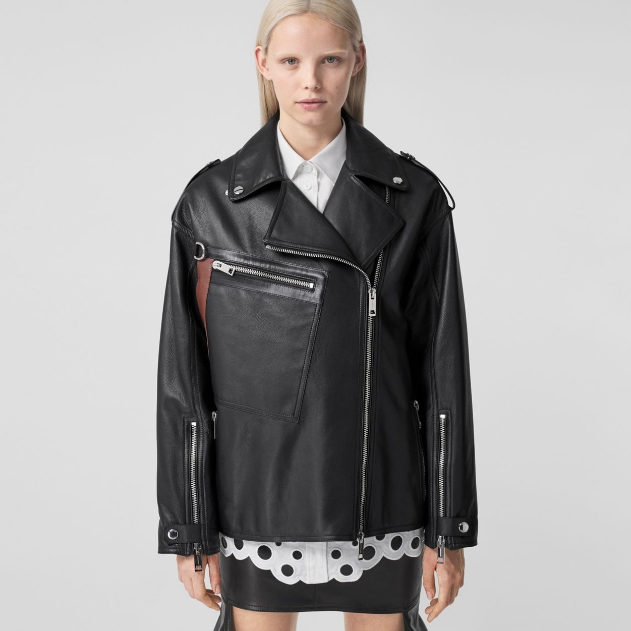 Pocket Detail Leather Biker Jacket - 7