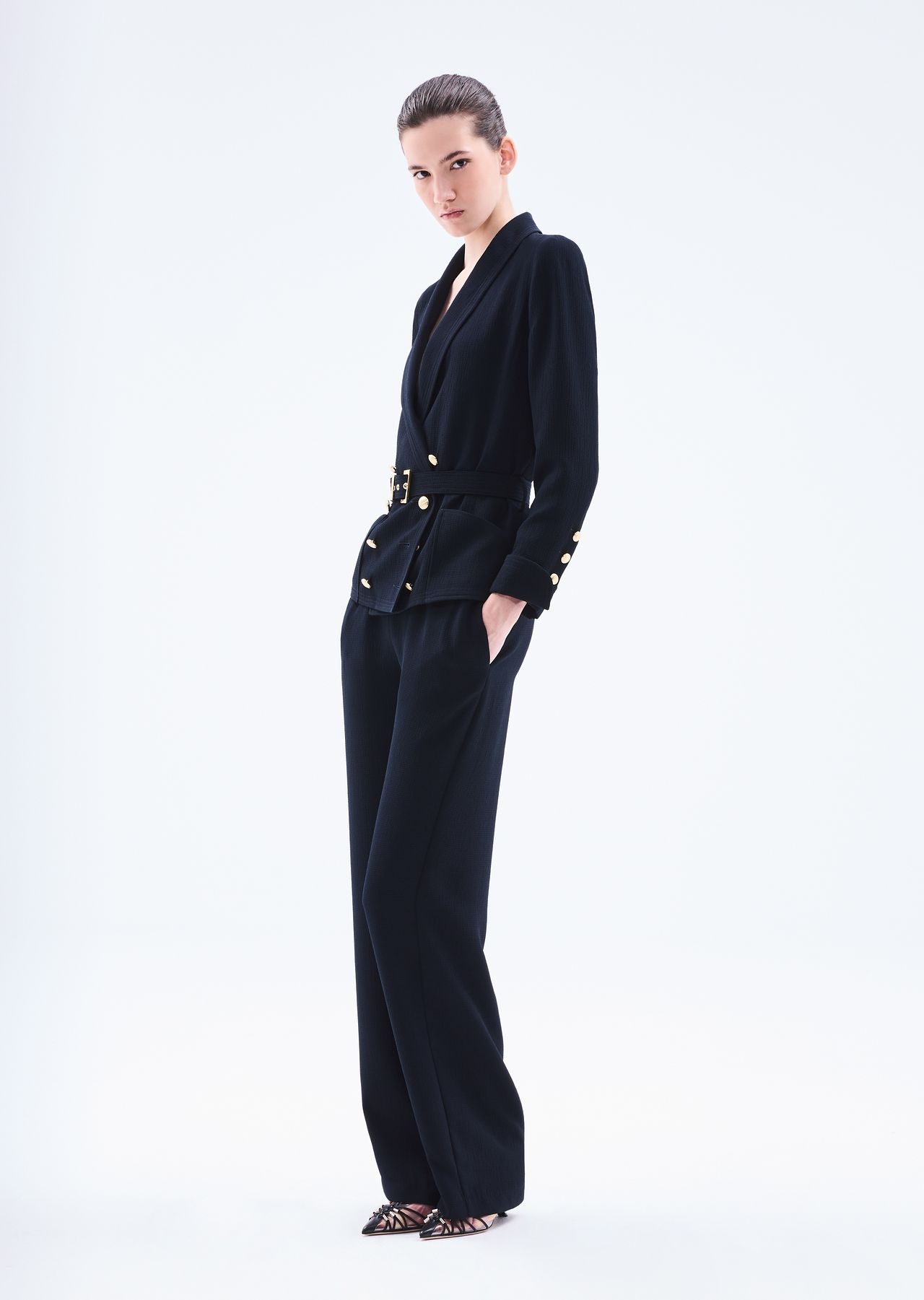 Double-breasted jacket in seersucker with belt - 6