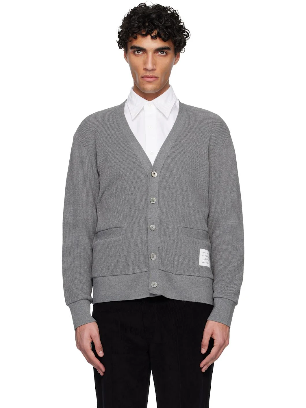 Gray V Neck Cardigan - 1