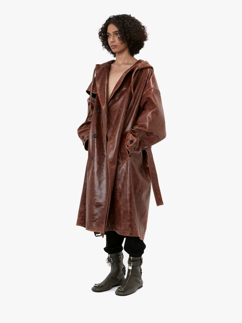 HOODED LEATHER TRENCH COAT 5