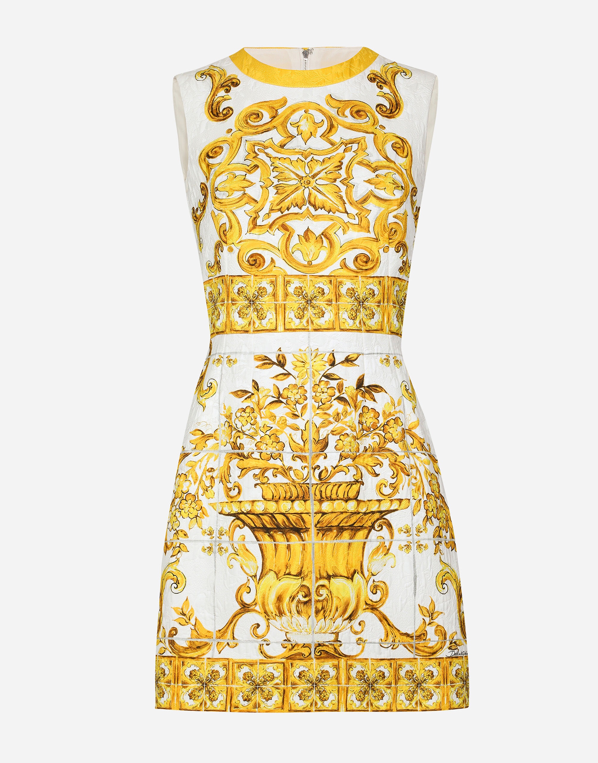 Short majolica-print brocade dress - 1