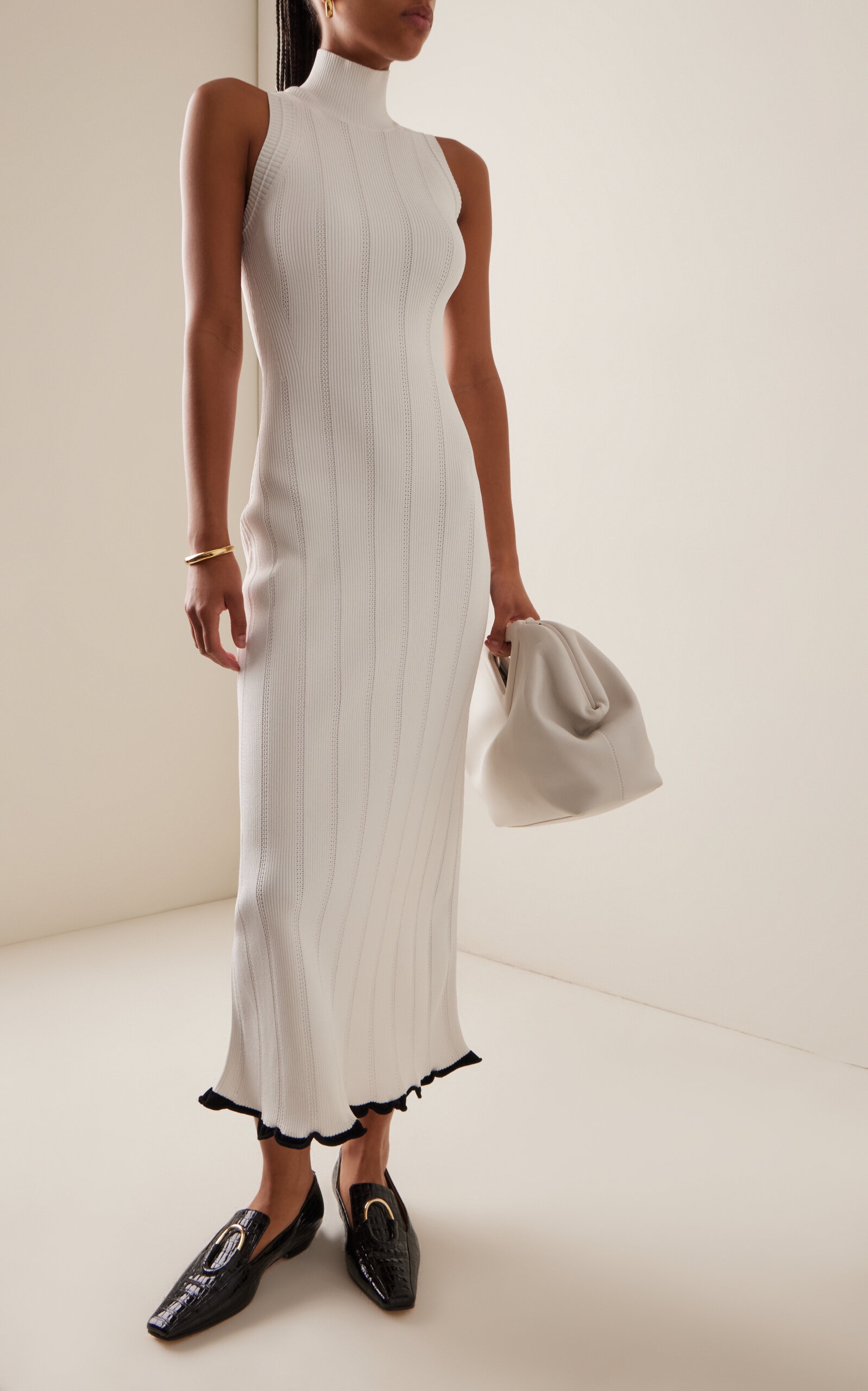 Kim Pointelle-Knit Midi Dress white - 2