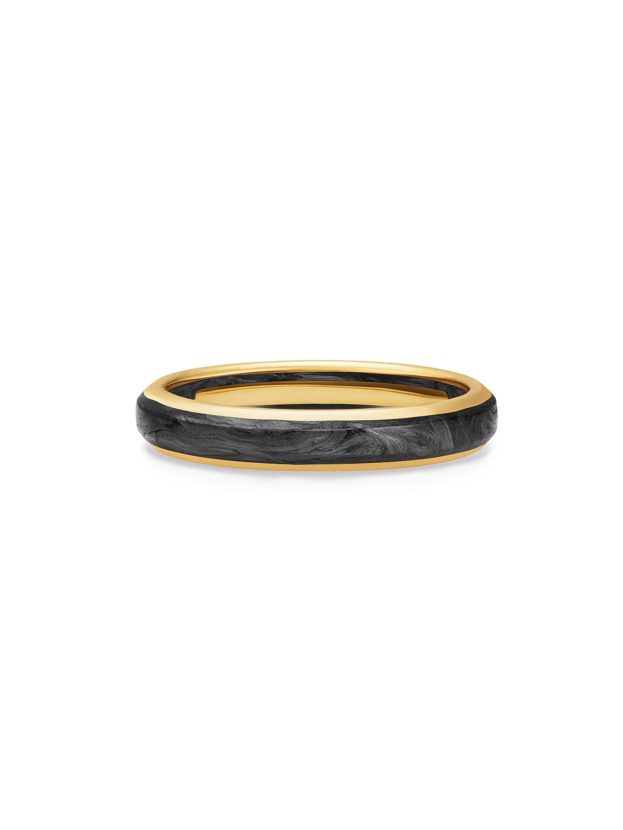 Men's Streamline Band Ring in 18K Yellow Gold - Forged Carbon - 1