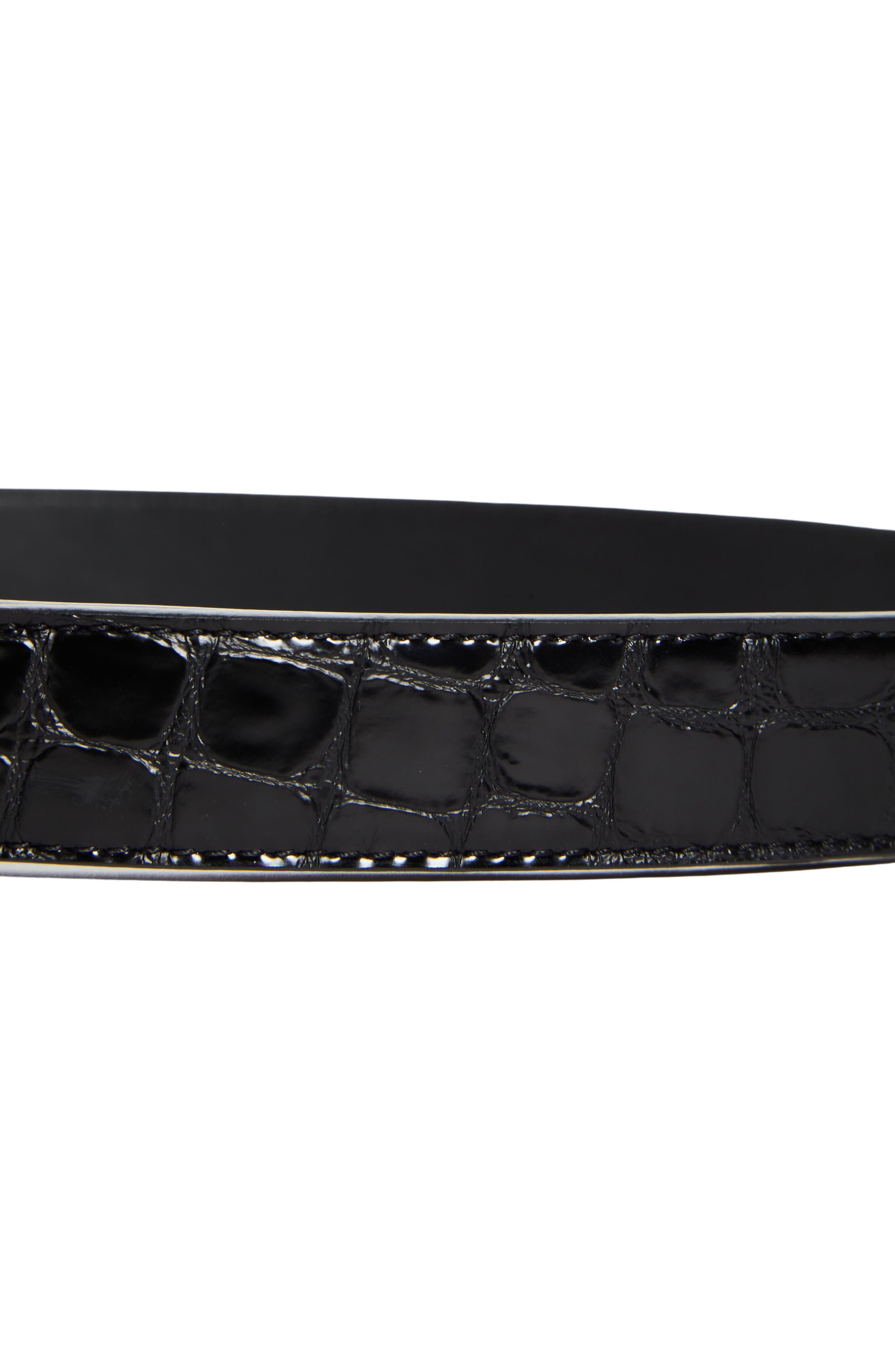 Christian Louboutin CL Monogram Buckle Croc Embossed Leather Belt in Black/Black at Nordstrom - 2