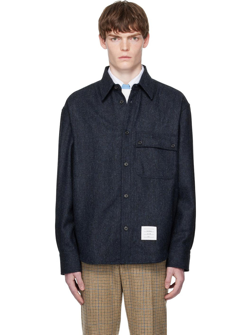 Navy Oversized PC Solid Donegal Tweed Shirt 1